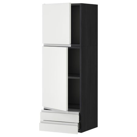 Навесной шкаф, 2 дверцы, 2 ящика МЕТОД / МАКСИМЕРА, черный, Нодста белый