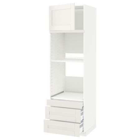 Высокий шкаф для духовки комбинированный, духовка + дверца, 3 ящика МЕТОД / МАКСИМЕРА, белый, Сэведаль белый