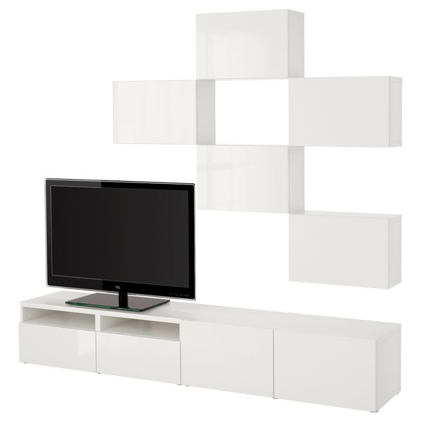 Шкаф для ТВ, комбинация БЕСТО, белый, Сельсвикен глянцевый/белый (240x20/40x204 см) - фото 1