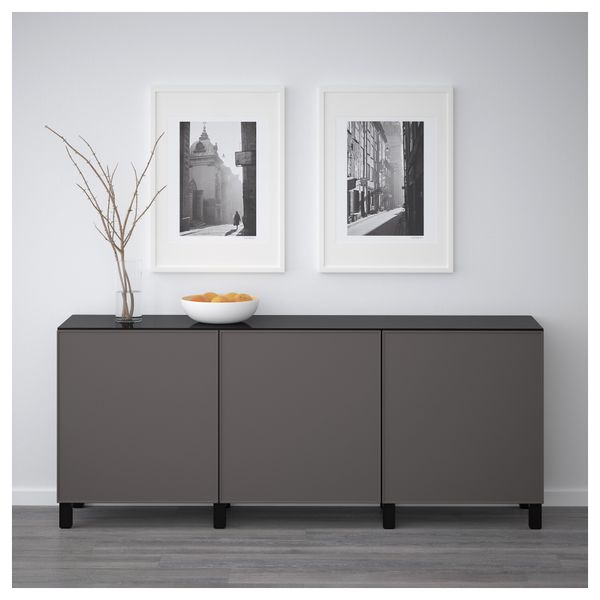 Комбинация для хранения с дверцами БЕСТО, черно-коричневый, Грундсвикен темно-серый (180x40x74 см) - схема-чертеж с размерами