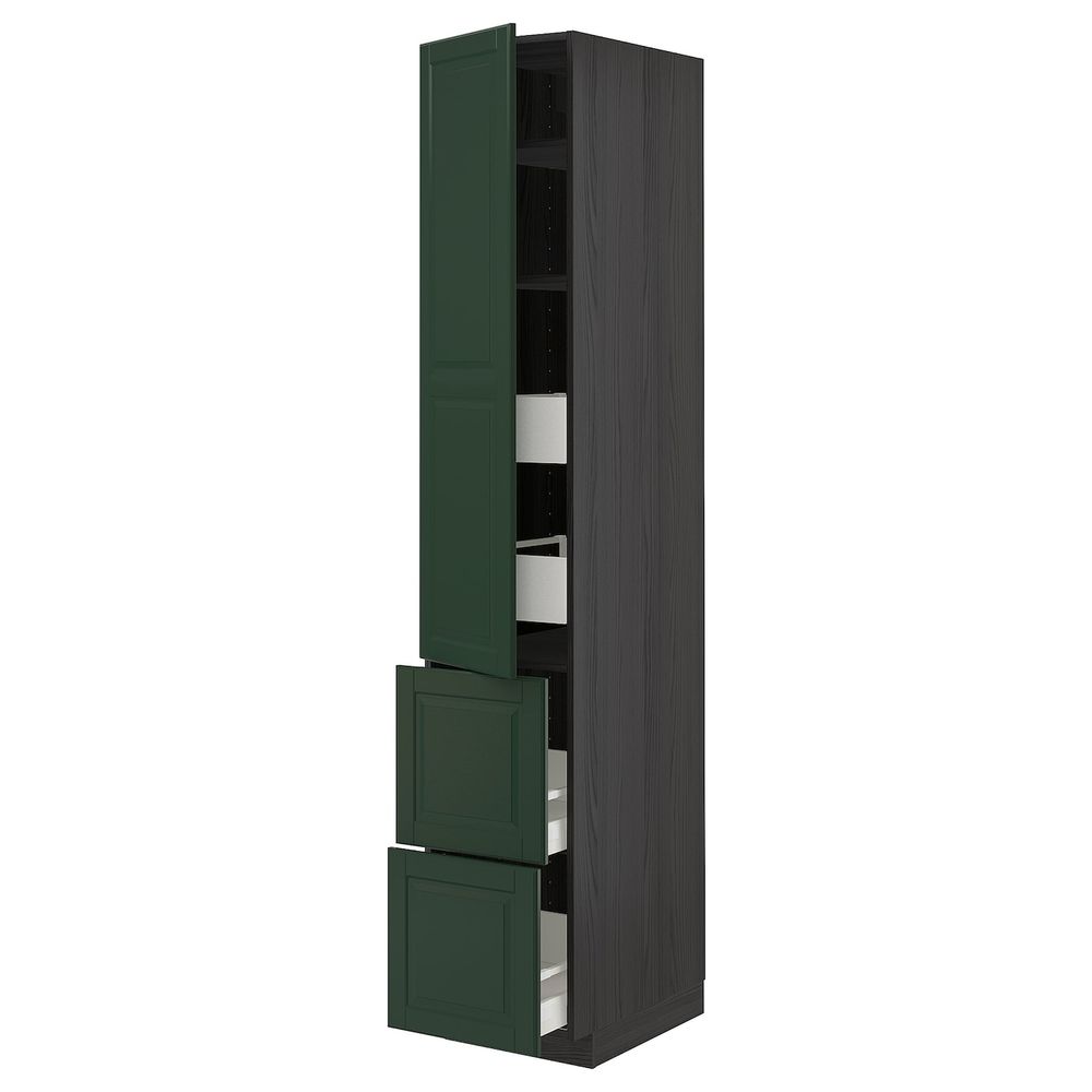 Высокий шкаф + полки/4ящ/двр/2фасада, черный/Будбин темно-зеленый 40x60x220 см IKEA МЕТОД / МАКСИМЕРА 193.645.71 - схема-чертеж с размерами