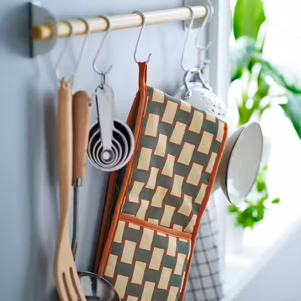 RINNIG Варежка-прихватка - с рисунком светло-бежевый/серо-зеленый коричнево-красный - фото 4