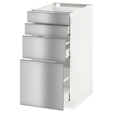Напольный шкаф 4 фронтальных панели, 4 ящика, белый, Гревста нержавеющая сталь 40x60 см IKEA МЕТОД / МАКСИМЕРА 593.316.87