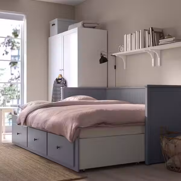 HEMNES Каркас кровати-кушетки с 3 ящиками - серый 80x200 см - фото 2