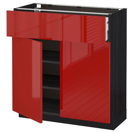 Напольный шкаф + ящик, 2 дверцы МЕТОД / МАКСИМЕРА, черный, Рингульт красный