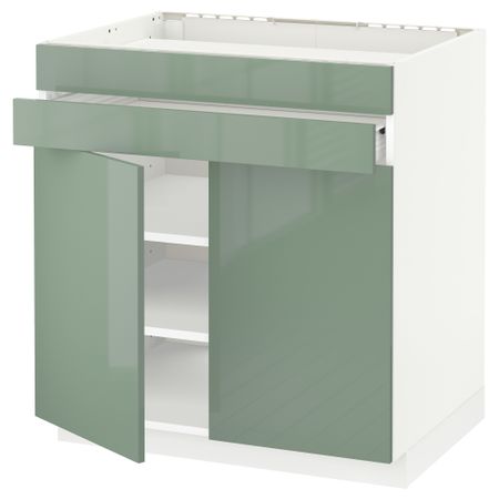 Напольный шкаф для варочной панели, 2 ящика, 2 фасада, 1 ящик МЕТОД / ФОРВАРА, белый, Калларп светло-зеленый (80x60 см)