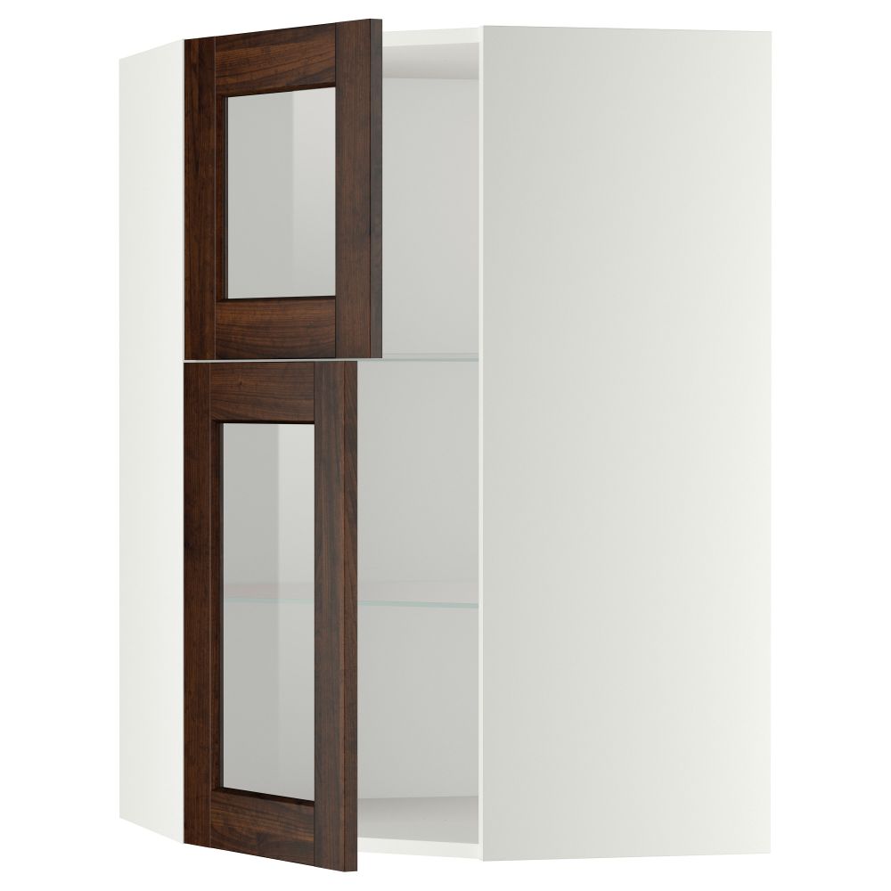 Угловой навесной шкаф + полки, 2 стеклянные дверцы МЕТОД, белый, Эдсерум коричневый (68x100 см) - схема-чертеж с размерами