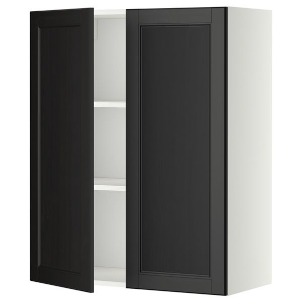 Навесной шкаф с полками, 2 дверцы МЕТОД, белый, Лаксарби черно-коричневый - схема-чертеж с размерами