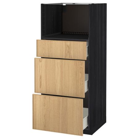 Высокий шкаф для СВЧ с 3 ящиками МЕТОД / ФОРВАРА, черный, Экестад дуб (60x60x140 см)
