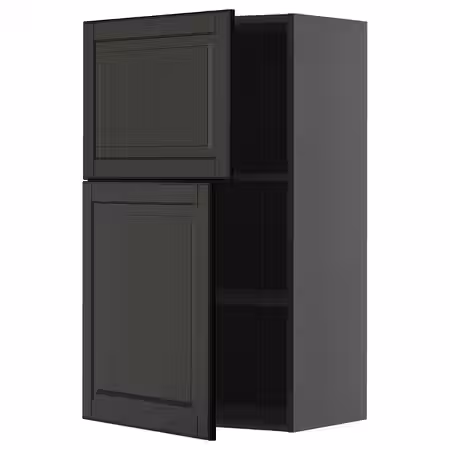 METOD Навесной шкаф с полками/2дверцы - черно-серый/Bodbyn чёрный 60x100 см