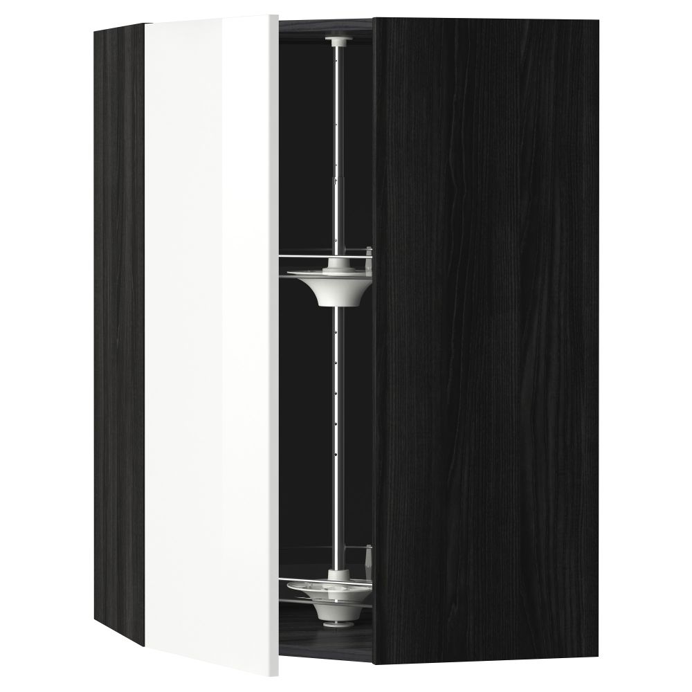 Угловой навесной шкаф с вращающейся секцией МЕТОД, черный, Рингульт белый - схема-чертеж с размерами