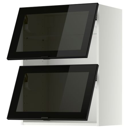 Навесной горизонтальный шкаф, 2 зеркальная дверцами МЕТОД, белый, Ютис дымчатое стекло