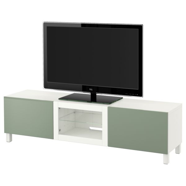 Тумба под ТВ с ящиками и дверцей БЕСТО, Лаппвикен зеленый, Синдвик белый (180x40x48 см) - фото 1