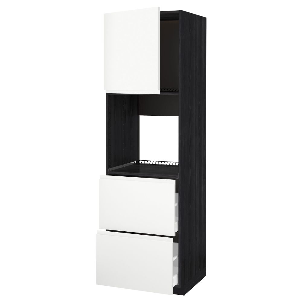 Высокий шкаф для духовки + дверца, 2 форнтальных, 2 высоких ящик МЕТОД / МАКСИМЕРА, черный, Воксторп белый - схема-чертеж с размерами