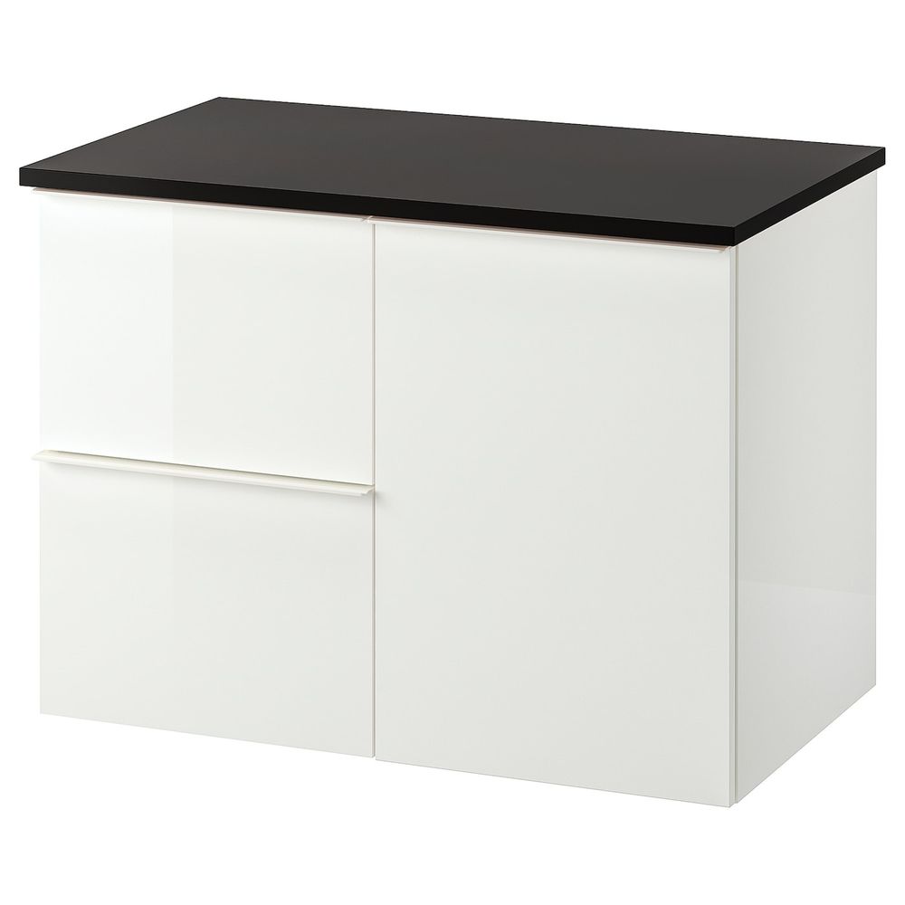 Шкаф под раковину с 3 ящиками, глянцевый белый/антрацит 82x49x60 см IKEA ГОДМОРГОН / ТОЛКЕН 292.952.28 - фото 1
