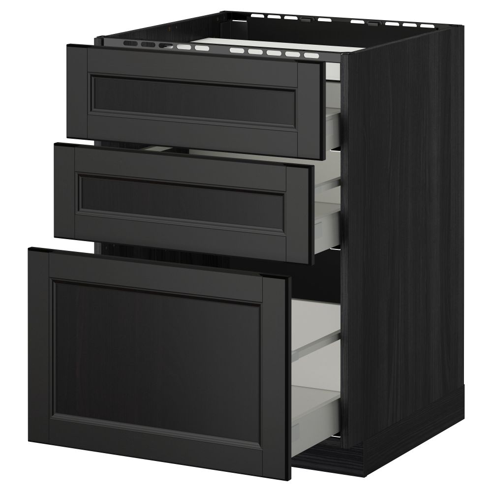 Напольный шкаф, 3 фронтальных панели, 3 ящика МЕТОД / МАКСИМЕРА, черный, Лаксарби черно-коричневый - схема-чертеж с размерами