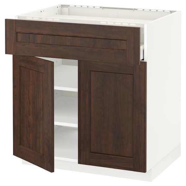 Напольный шкаф для варочной панели, ящик, полка, 2 дверцы МЕТОД / МАКСИМЕРА, белый, Эдсерум коричневый - схема-чертеж с размерами