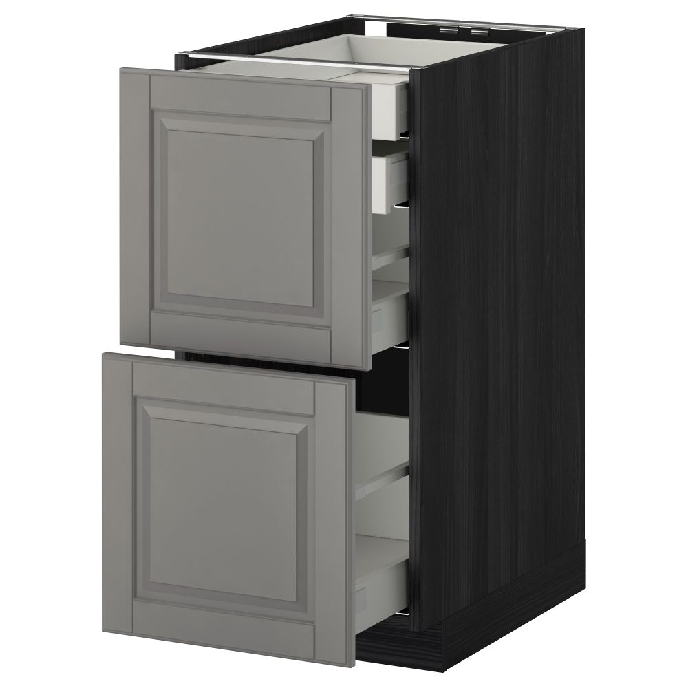 Напольный шкаф 2 фронтальные панели, 2 нижних, 1 средний, 1 высокий ящик МЕТОД / МАКСИМЕРА, черный, Будбин серый - фото 1