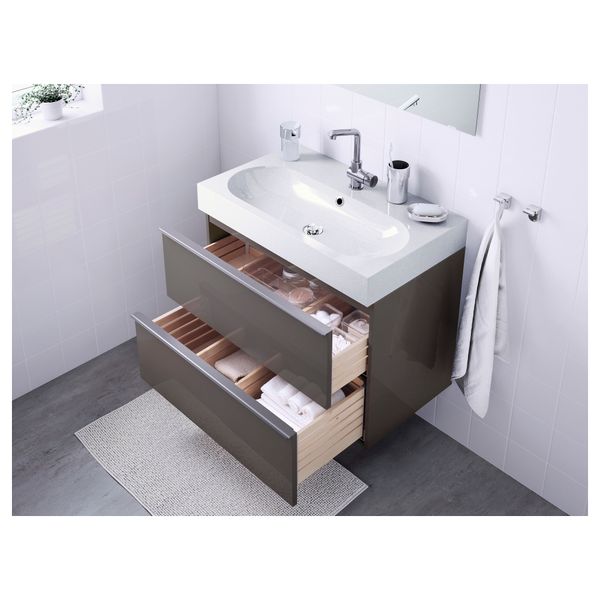 Шкаф для раковины с 2 ящиками ГОДМОРГОН / БРОВИКЕН, серый - схема-чертеж с размерами