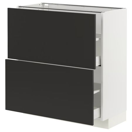 METOD / MAXIMERA Напольный шкаф с 2 ящиками - белый/Nickebo матовый антрацит 80x37 см
