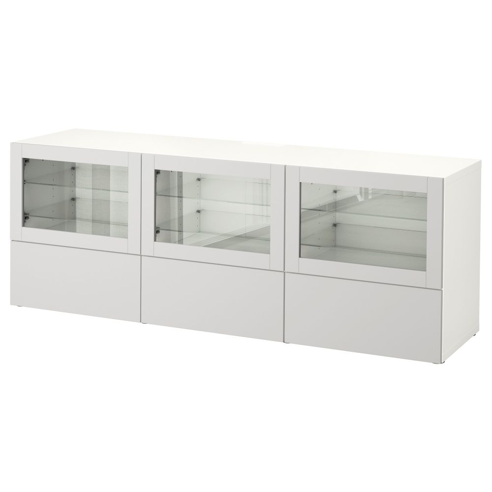 Тумба под ТВ, с дверцами и ящиками БЕСТО, белый Синдвик, Лаппвикен светло-серый прозрачное стекло (180x40x64 см) - фото 1