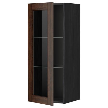 Навесной шкаф с полками, стекляными дв, черный/Эдсерум коричневый 40x100 см IKEA МЕТОД 892.267.79