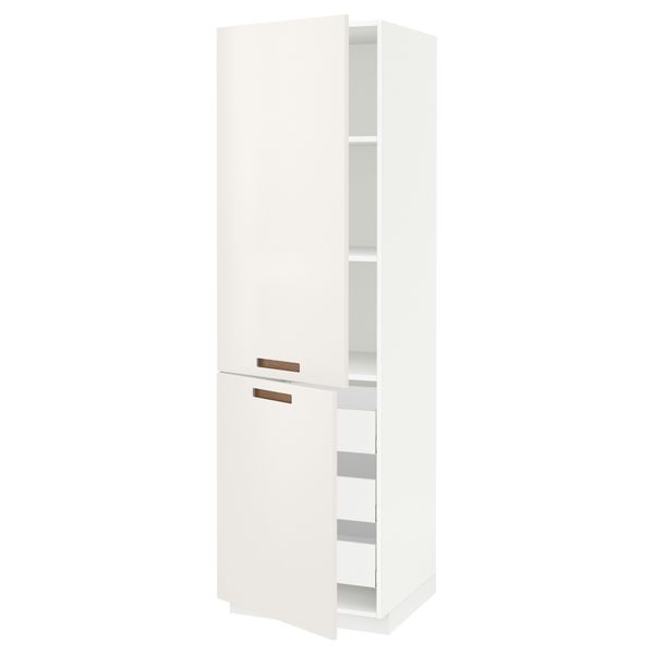 Высокий шкаф + полки, 3 ящика, 2 дверцы МЕТОД / МАКСИМЕРА, белый, Мэрста белый - схема-чертеж с размерами