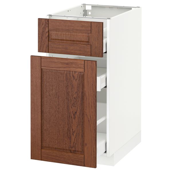 Напольный шкаф, выдвижной секцией, ящик МЕТОД / МАКСИМЕРА, белый, Филипстад коричневый - схема-чертеж с размерами