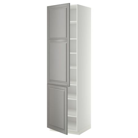 Высокий шкаф с полками, 2 дверцы, белый, Bodbyn серый, 60x60x220 см IKEA METOD МЕТОД 294.659.61
