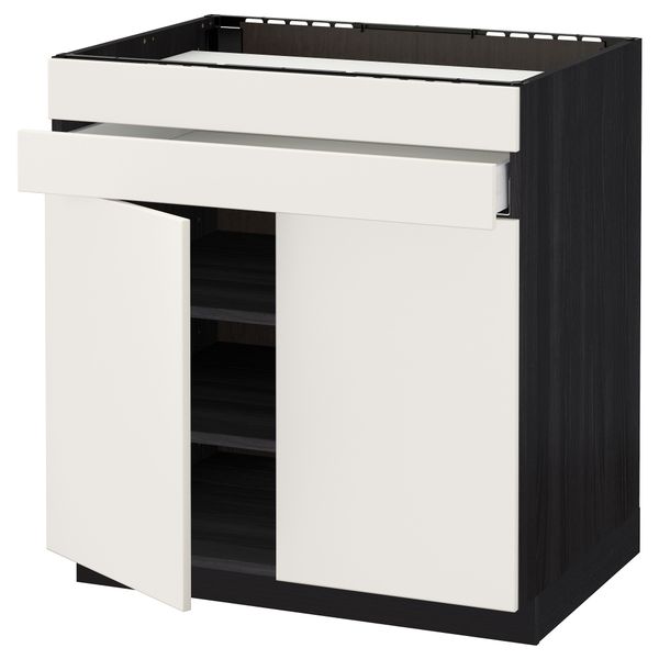 Напольный шкаф для варочной панели, 2 ящика, 2 фасада, 1 ящик МЕТОД / МАКСИМЕРА, черный, Веддинге белый (80x60 см) - схема-чертеж с размерами