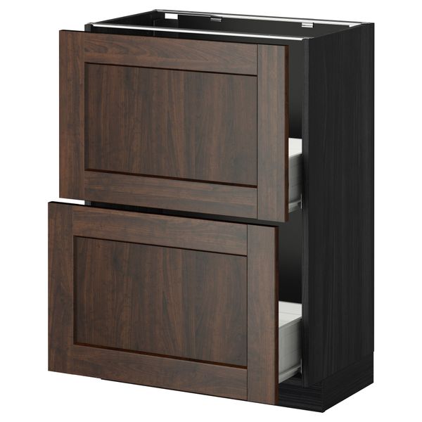 Напольный шкаф с 2 ящиками МЕТОД / ФОРВАРА, черный, Эдсерум коричневый - схема-чертеж с размерами