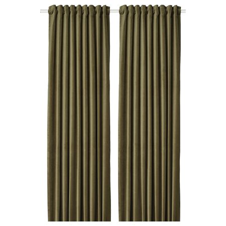 Затемняющие гардины, 2 шт., оливково-зеленый 140x300 см IKEA SANELA САНЕЛА 104.800.75