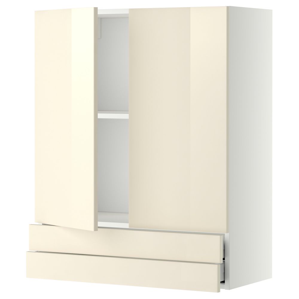 Навесной шкаф, 2 дверцы, 2 ящика МЕТОД / МАКСИМЕРА, белый, Рингульт кремовый - фото 1