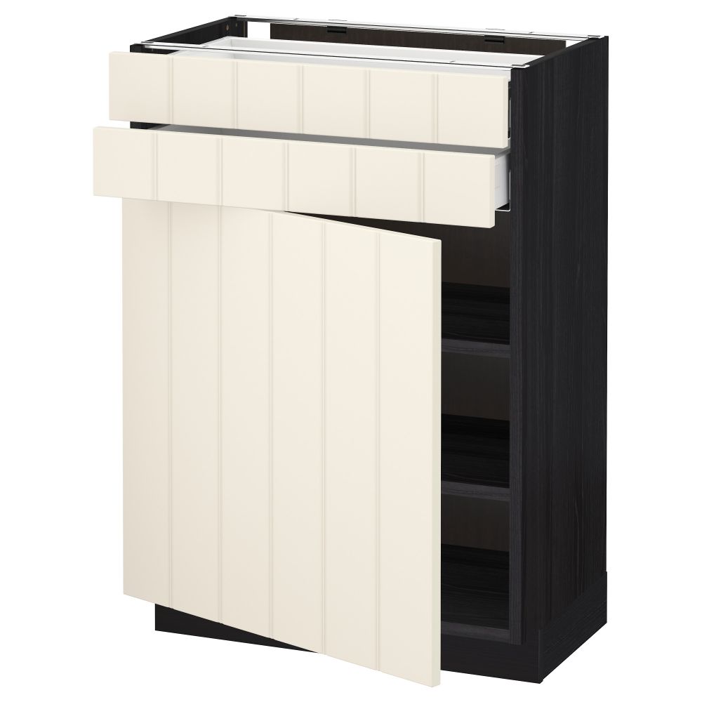 Напольный шкаф с дверцей, 2 ящиками МЕТОД / МАКСИМЕРА, черный, Хитарп белый с оттенком - схема-чертеж с размерами