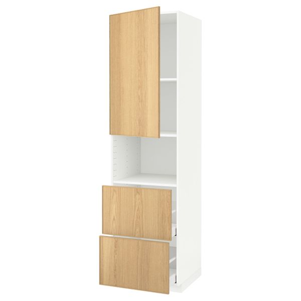 Высокий шкаф для СВЧ/дверца/2ящика, белый/Экестад дуб 60x60x220 см IKEA METOD МЕТОД / MAXIMERA МАКСИМЕРА 092.371.78 - схема-чертеж с размерами