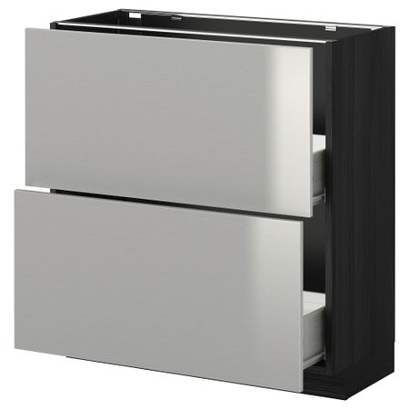 Напольный шкаф с 2 ящиками МЕТОД / ФОРВАРА, черный, Гревста нержавеющ сталь