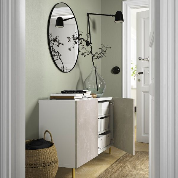 Комбинация для хранения с дверцами, белый БЕРГСВИКЕН/ОСАРП/бежевый под мрамор 120x42x74 см IKEA BESTÅ БЕСТО 594.353.07 - фото 2