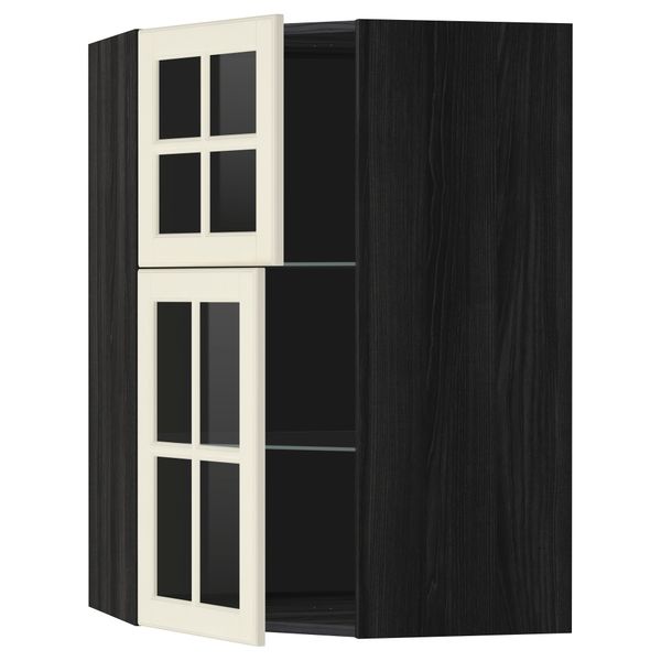 Угловой навесной шкаф + полки, 2 стеклянные дверцы МЕТОД, черный, Будбин белый с оттенком (68x100 см) - схема-чертеж с размерами