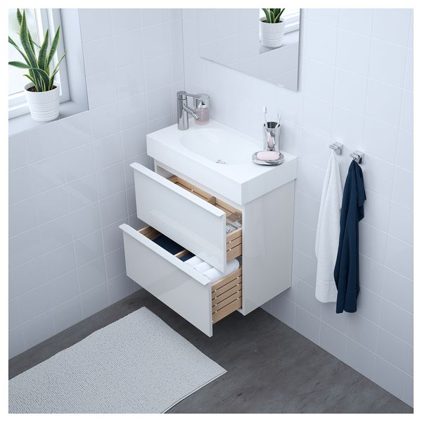 Шкаф для раковины с 2 ящиками ГОДМОРГОН / БРОВИКЕН, глянцевый белый (62x33x68 см) - схема-чертеж с размерами