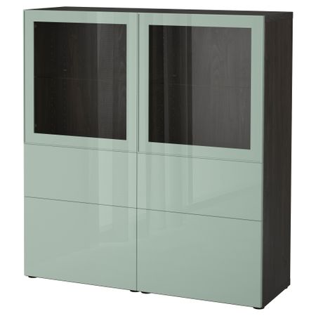 Комбинация для хранения со стеклянными дверцами БЕСТО, черно-коричневый Сельсвикен, глянцевый/серо-зеленый светлый прозрачное