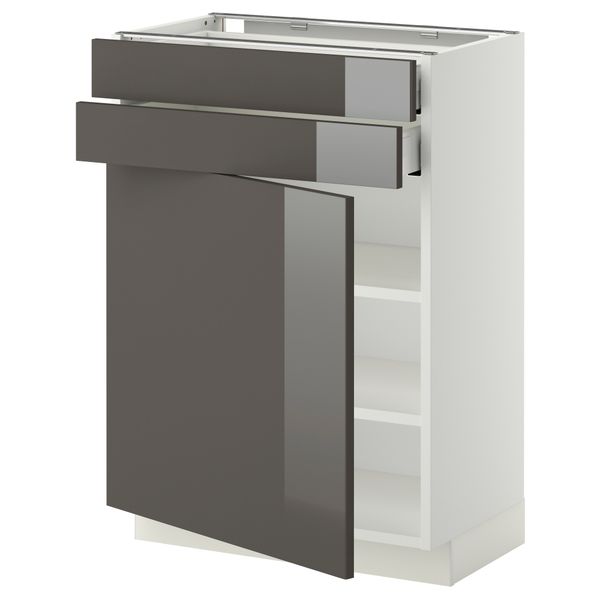 Напольный шкаф с дверцей, 2 ящиками МЕТОД / МАКСИМЕРА, белый, Рингульт серый - схема-чертеж с размерами