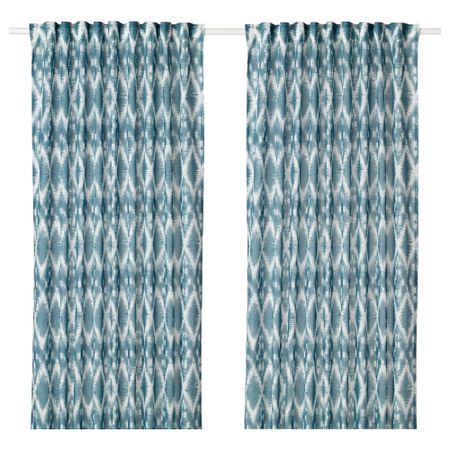 Гардины, 1 пара БЛОЛИЛЬЯ, белый/синий (145x300 см)