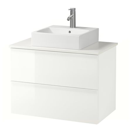 Шк п-раковину/столешн45x45/раковина ГОДМОРГОН/АЛДЕРН / ТОРНВИКЕН, глянцевый белый, белый (82x49x72 см)