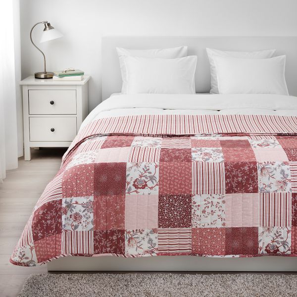 Покрывало, белый, розовый, 260x250 см IKEA ВОРРЮТА 904.001.07 - фото 2