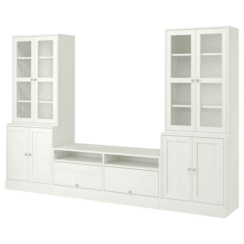 Шкаф для ТВ, комбинированный, стекляные дверцы, белый 322x47x212 см IKEA ХАВСТА 492.658.19 - фото 1