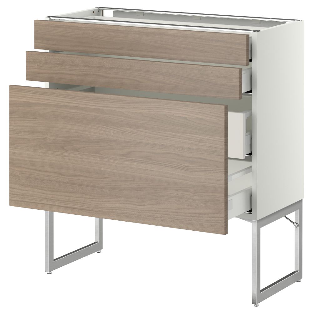 Напольный шкаф 3 фронтальных панели, 2 нижних, 2 средних ящика МЕТОД / МАКСИМЕРА, белый, Брокхульт светло-серый - схема-чертеж с размерами