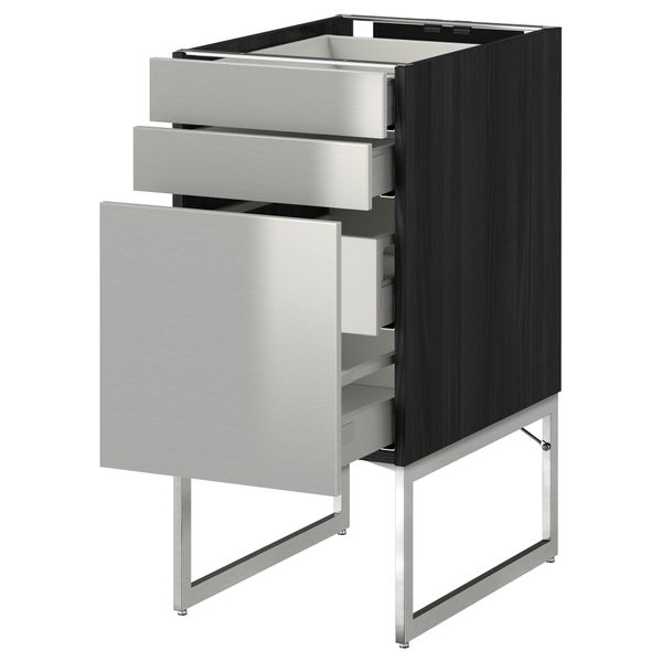 Напольный шкаф 3 фронтальных панели, 2 нижних, 2 средних ящика МЕТОД / МАКСИМЕРА, черный, Гревста нержавеющ сталь - схема-чертеж с размерами