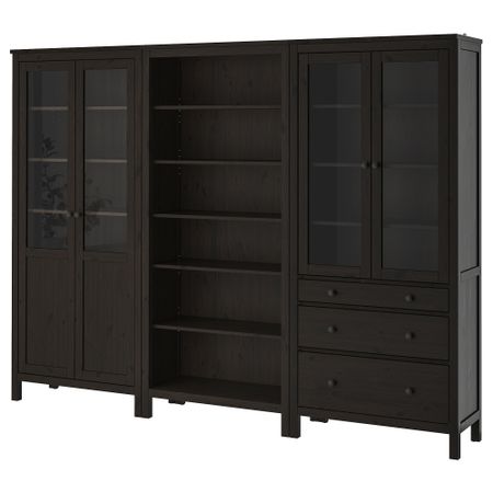 Комбинация для хранения с дверцами, ящиками ХЕМНЭС, черно-коричневый, стекло (270x197 см)