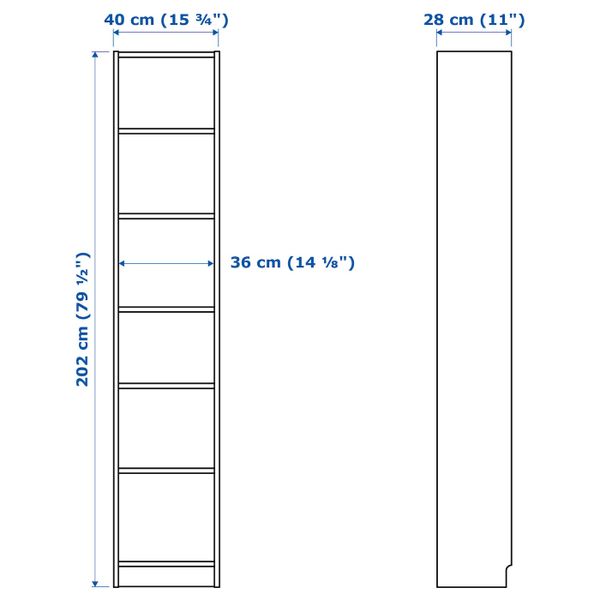 Стеллаж с наклонной полкой, белый, бежевый 40x28x202 см IKEA BILLY БИЛЛИ / BOTTNA БОТТНА 192.771.21 - схема-чертеж с размерами