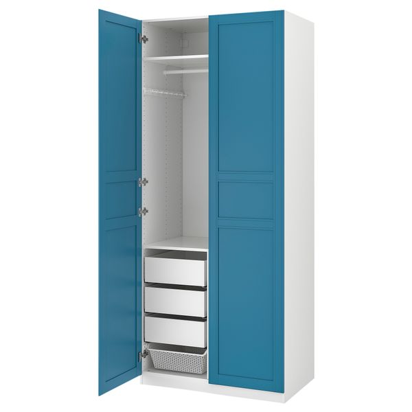 Гардероб ПАКС, белый, Флисбергет синий (100x60x236 см) - схема-чертеж с размерами